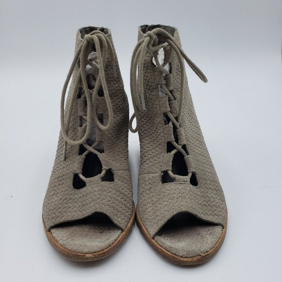 Eileen Fisher Slew Leather Lace Up Boots 6 Womens Booties Block Heels Taupe - Picture 4 of 8